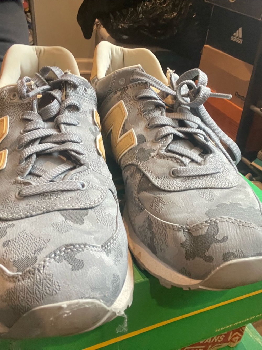 New Balance 574 Gray Camouflage with Cream Logo